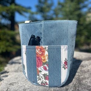 Floral Denim Tote Bag